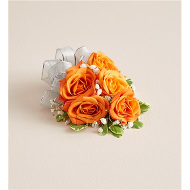 Orange Spray Rose Corsage-Silver Bow
